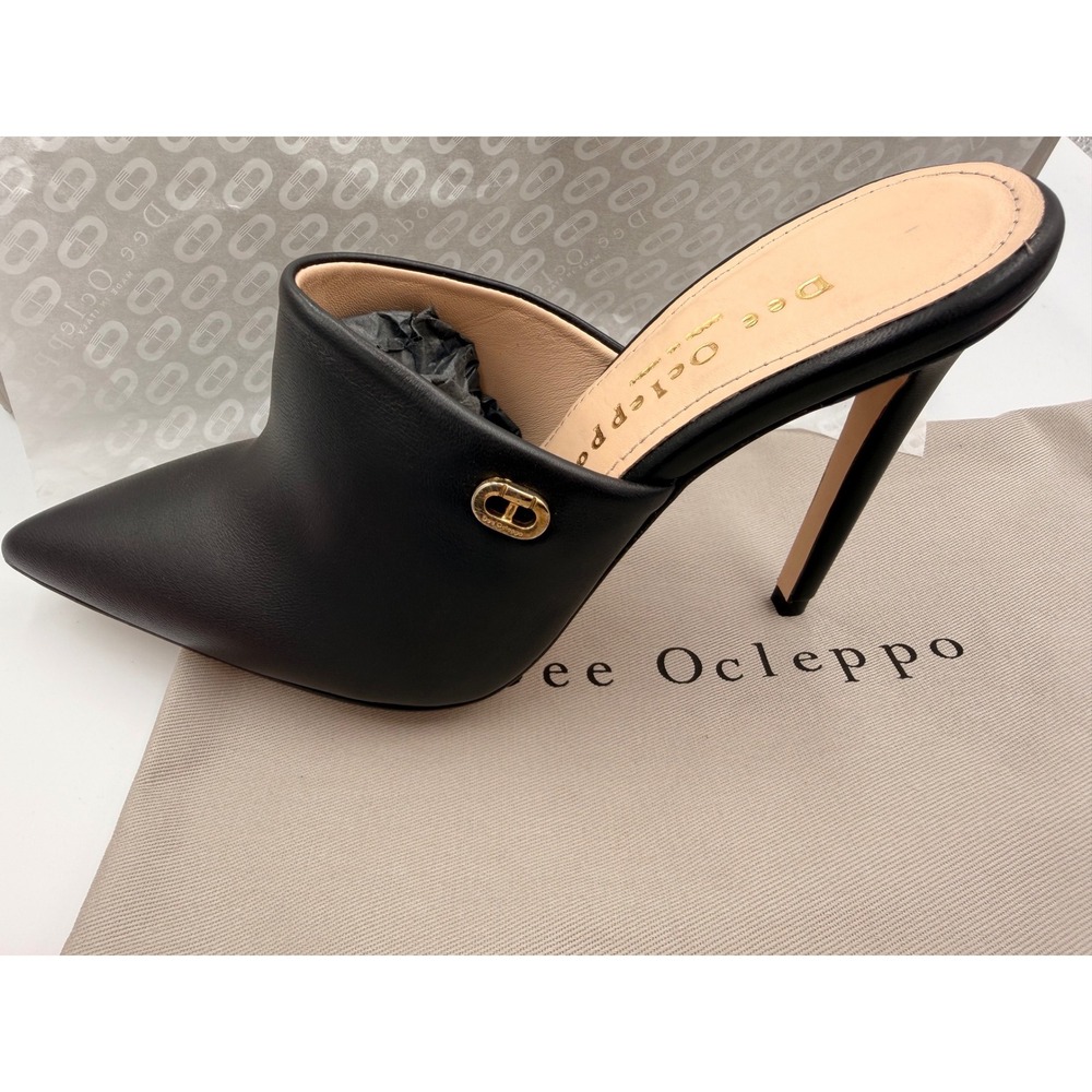 #B124 Dee Ocleppo Mule Size 35 Black New Nappa Leather Pointed Toe Stiletto Heel
